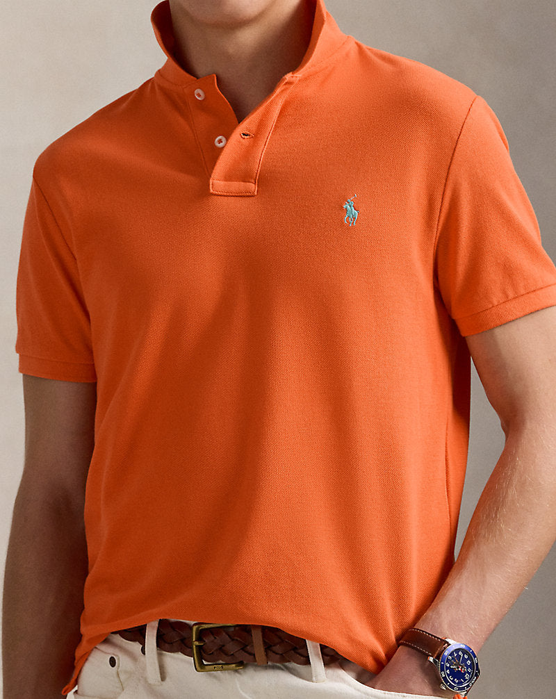 Slim Fit Mesh Polo Shirt Spring Melon
