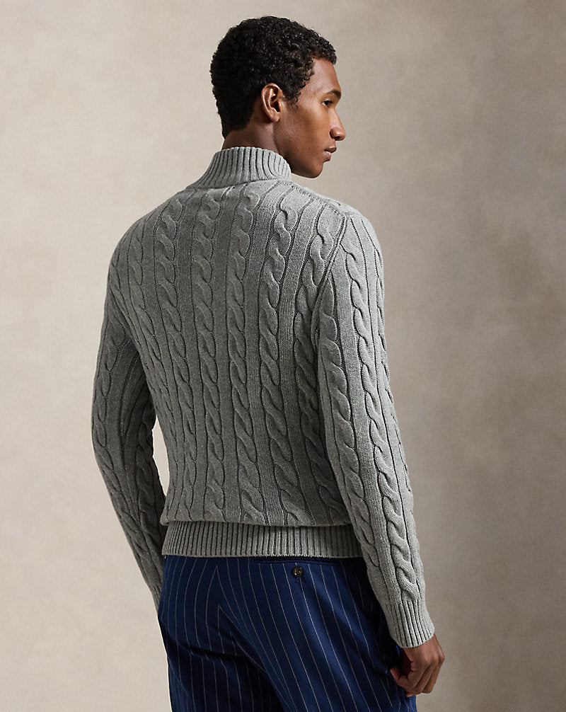 Cable-Knit Cotton Quarter-Zip Jumper Fawn Grey Heather
