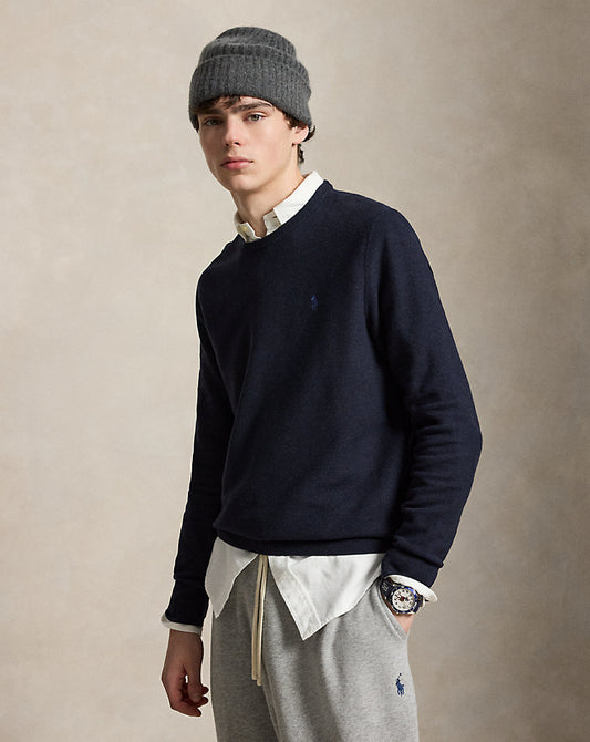 Mesh-Knit Cotton Crewneck Jumper Navy Heather