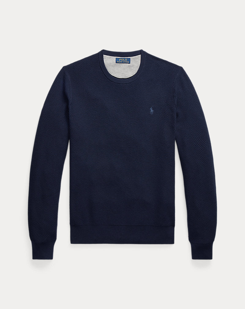 Textured Cotton Crewneck Jumper Refined_navy/C7956