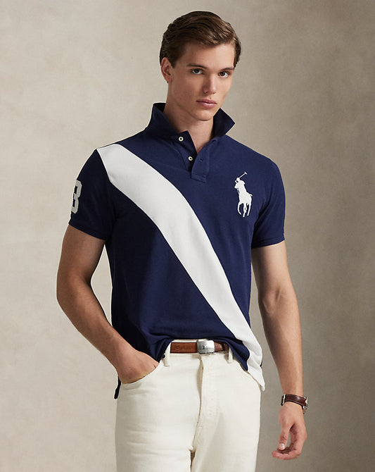 Custom Slim Fit Big Pony Mesh Polo Shirt Newport Navy/White